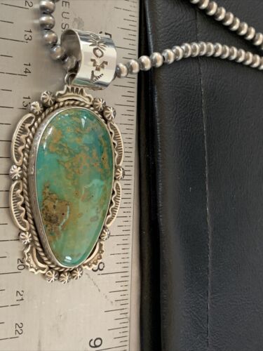 Navajo Green Royston Turquoise Pendant Necklace | Sterling Silver | Authentic Native American Handmade | 10238
