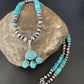 Navajo Pearl Necklace with Blue Cluster Turquoise Pendant | Sterling Silver | 12498