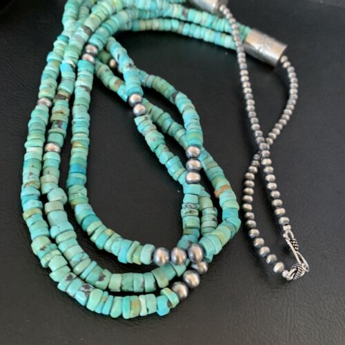Southwestern Navajo 3-Strand Turquoise Heishi Necklace | Sterling Silver | 30" | 13155