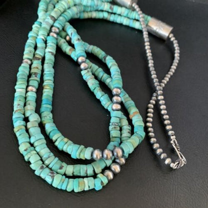 Southwestern Navajo 3-Strand Turquoise Heishi Necklace | Sterling Silver | 30" | 13155