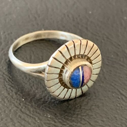 Native American Women's Navajo Blue Lapis Pink Coral Inlay Ring | Sz 6.5 | 11201