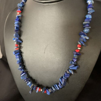 Men's Navajo | Lapis Lazuli Spiny Strand Necklace | Sterling Silver | 18" | Authentic Native American Handmade | 13572