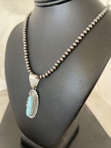 Men's Dry Creek Turquoise Pendant Necklace | Navajo Pearls | Sterling Silver | Authentic Native American Handmade | 1181