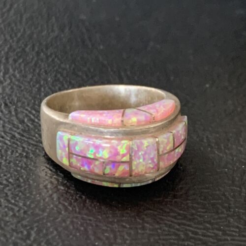 Navajo Pink Opal Inlay Band Ring | Sz 6 | Authentic Native American Handmade | 12404