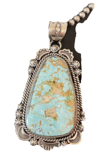 Navajo Royston Turquoise Pendant Necklace | Sterling Silver | Authentic Native American Handmade | 01365