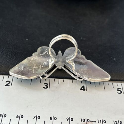 Zuni Butterfly Inlay Ring | Coral Turquoise Onyx Mother of Pearl | Sz 7 | Sterling Silver | 14435