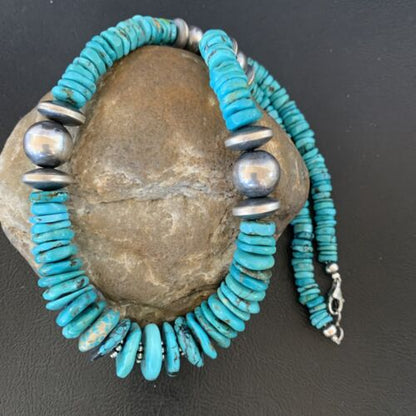 Navajo Blue Turquoise Sterling Silver Graduated Necklace | Authentic Native American | 20" | 13397