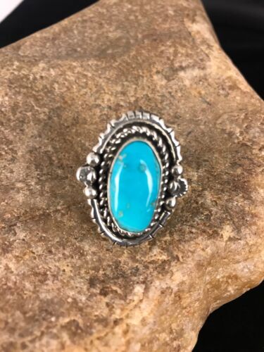 Navajo Kingman Turquoise Ring | Sterling Silver | Sz 8 | Authentic Native American Handmade | Yazzie | 8130