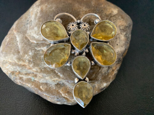 Navajo Dragonfly Pendant | Faceted Yellow Topaz Cluster | Sterling Silver | 2.25" | 12740