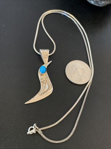 Navajo Old Pawn Bird Sterling Silver Kingman Turquoise Pendant Necklace | 16" Chain | 1185
