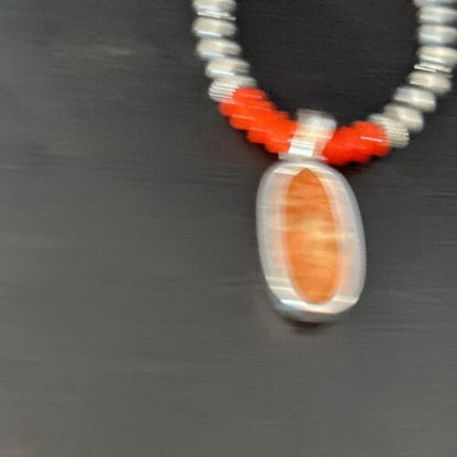 Navajo Red Apple Coral Pendant Necklace | Sterling Silver | Authentic Native American Handmade | 14373