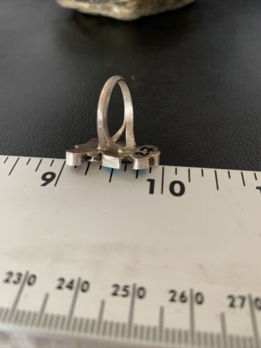 Zuni Peyote Bird Ring | Sterling Silver Coral Turquoise Onyx Mother of Pearl Inlay | Sz 5 | 10213