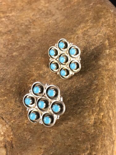 Native American Zuni Turquoise Earrings | Sterling Silver | Old Pawn | 8778