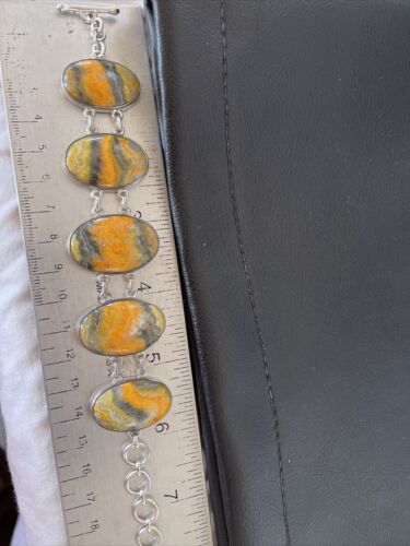 Navajo Bumblebee Jasper Link Bracelet | Sterling Silver | 7.5" | Authentic Native American Handmade | 10285