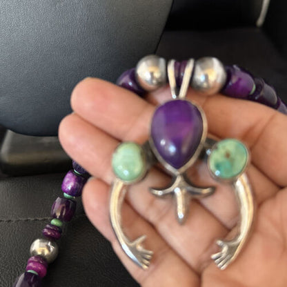 Navajo Purple Sugilite Turquoise Naja Pendant Necklace | Sterling Silver | Native American Handmade | 14735