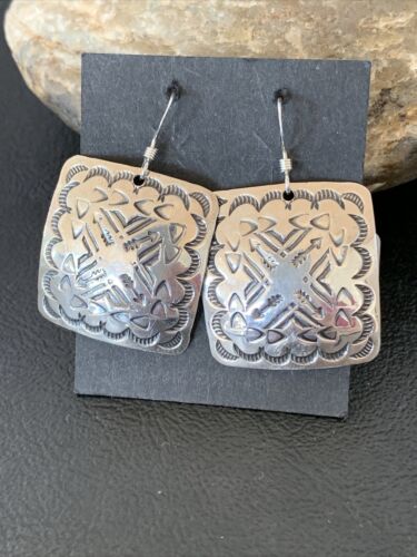 Native American Navajo Dangle Earrings | Sterling Silver Stamped | Handmade | 1659