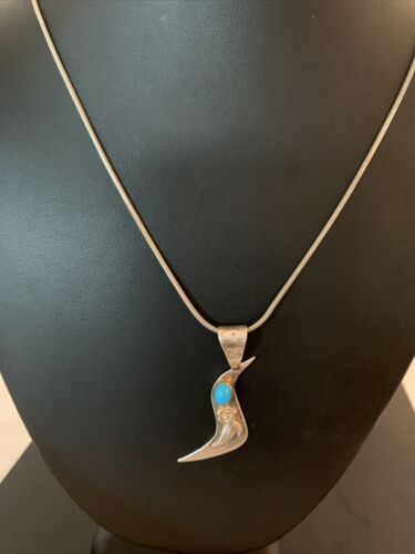 Navajo Old Pawn Bird Sterling Silver Kingman Turquoise Pendant Necklace | 16" Chain | 1185