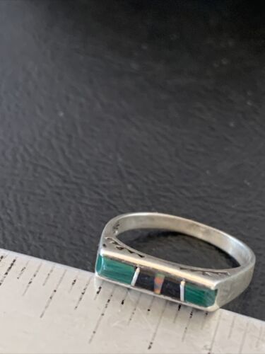 Native American Women's Navajo Green Malachite Onyx Inlay Ring | Sz 7 | 11153
