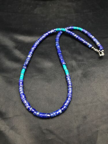 Navajo Lapis & Turquoise Beads Necklace | Sterling Silver | 19" | Authentic Native American Handmade | 3218