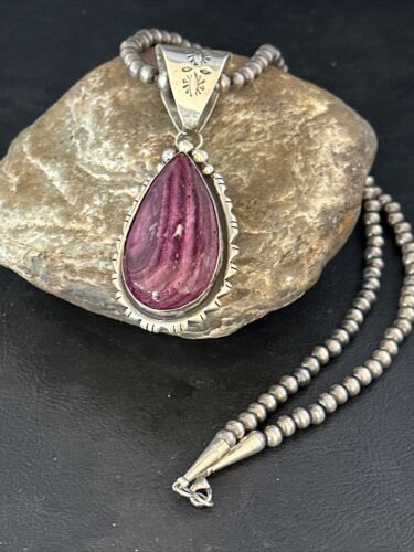 Navajo Purple Spiny Oyster Pendant | Sterling Silver | 2.75" | Authentic Native American Handmade | 14508