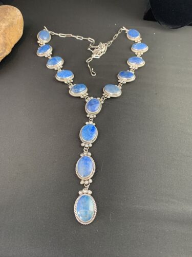 Navajo Lariat Necklace | Sterling Silver | Denim Lapis Lazuli | 37" | Authentic Native American Handmade | 11500