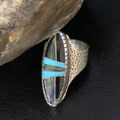 Men's Navajo Multi-Color Opal Turquoise Inlay Ring | Sterling Silver | Sz 7.5 | 13571