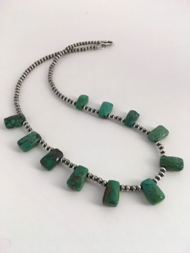 Navajo Faceted Teardrop Green Turquoise Necklace | Sterling Silver | 20" | Authentic Native American Handmade | 8867