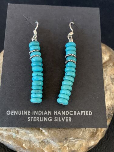 Navajo Blue Turquoise Earrings | Sterling Silver | American Pearls Bead | 1.5" | 13054