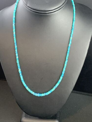 Native American Women's Blue Opal Bead Necklace | Sterling Silver | Authentic Handmade | 20" | 187