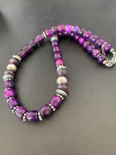 Southwestern Navajo Purple Sugilite Bead Necklace | Sterling Silver | Authentic Native American Handmade| 18" | 11910