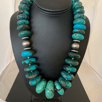 Navajo Pearls Sterling Silver Graduated Blue Chunky Turquoise Necklace | Authentic Native American | 22" | 01747