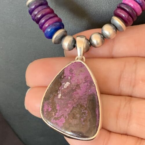 Navajo Purple Sugilite Pendant with Pearls | Sterling Silver Necklace | Authentic Native American Handmade | 4832