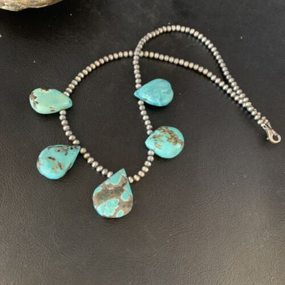 Teardrop Blue Turquoise Necklace | Navajo Pearls | Sterling Silver | 20" | 13964
