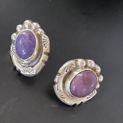 Navajo Sugilite Earrings | Sterling Silver Post Stud | Authentic Native American Handmade | 0.5" | 2070