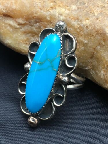 Southwestern Men's Blue Turquoise Ring | Navajo Sterling Silver | Sz 10.5 | Authentic Native American Handmade | 4055