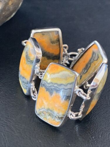 Navajo Bumblebee Jasper 5-Stone Link Bracelet | Sterling Silver | 7.5" | Authentic Native American Handmade | 11654