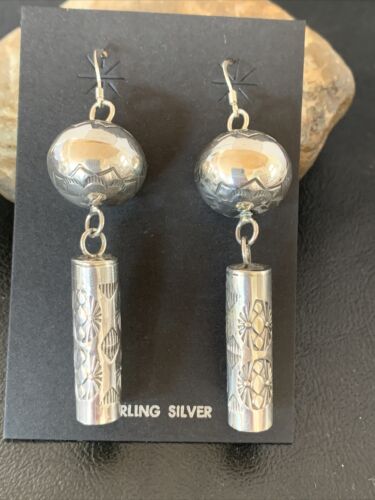 Navajo Naja Bead Earrings | Sterling Silver Pearls | 2.75" | Authentic Native American Handmade | 1515
