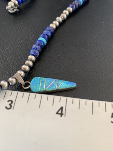 Men's Navajo Pendant | Blue Lapis Turquoise Opal Sterling Necklace 22" | 13385