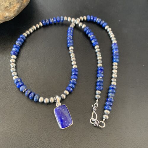 Native American Navajo Blue Lapis Pendant Necklace | Sterling Silver | Authentic Handmade | 11672
