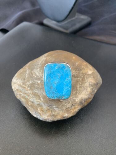 Southwestern Navajo Blue Kingman Turquoise Ring | Sterling Silver | Sz 8 | 11567