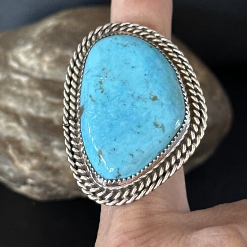 Native American Sterling Silver Blue Kingman Turquoise Ring | Sz 9 | 14550