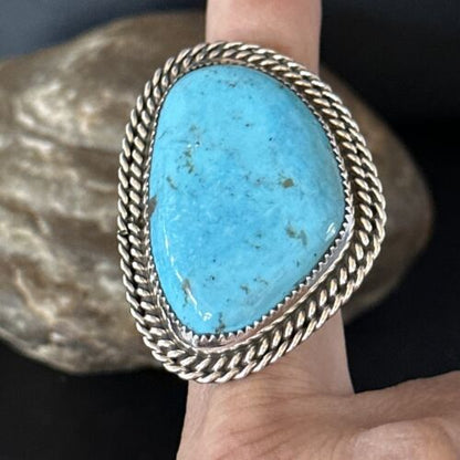 Native American Sterling Silver Blue Kingman Turquoise Ring | Sz 9 | 14550