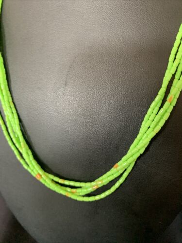 Native American Green Gaspeite Rice Heishi Necklace | 5 Strand | Sterling Silver | 20" | 12928