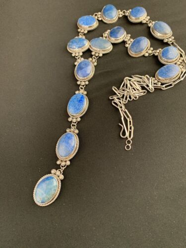 Navajo Lariat Necklace | Sterling Silver | Denim Lapis Lazuli | 37" | Authentic Native American Handmade | 11500
