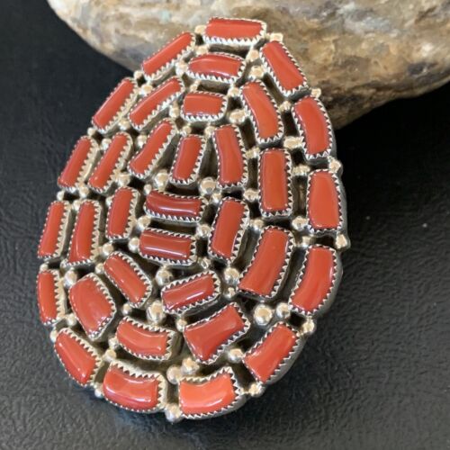 Navajo Red Coral Cluster Ring | Authentic Native American Sterling Silver | Multi-Stone | Sz 7 | 12231