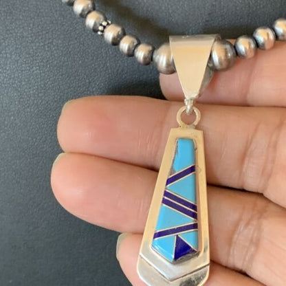 Men's Navajo Pearl Blue Lapis Turquoise Pendant Necklace | Sterling Silver | 21" | 12611