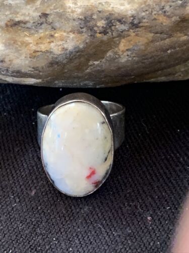 Southwestern Navajo White Black Cinnabrite Ring | Sterling Silver | Sz 7 | 1564