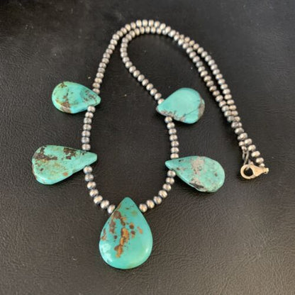 Teardrop Blue Turquoise Necklace | Navajo Pearls | Sterling Silver | 20" | 13963