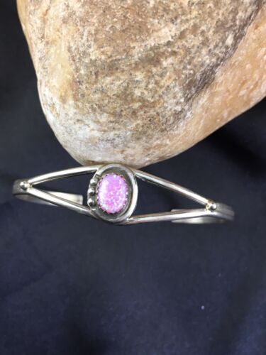 Children's Navajo Pink Opal Cuff Bracelet | Sterling Silver Handmade | Authentic Native American | 10179