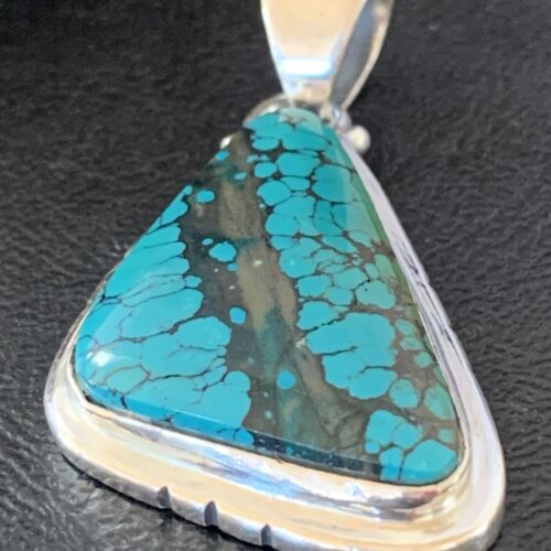 Navajo Men's Pendant | Sterling Silver Spiderweb Turquoise | 2" | Authentic Native American Handmade | 10756